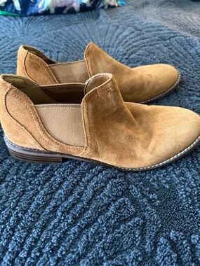 Suede Slip-On Loafers in Camel Tan